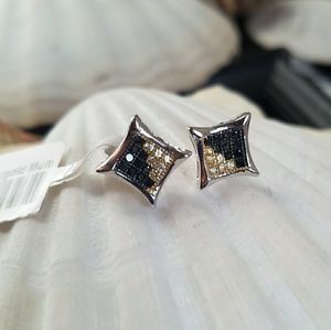 Sterling Silver Black and Yellow Kite Earrings